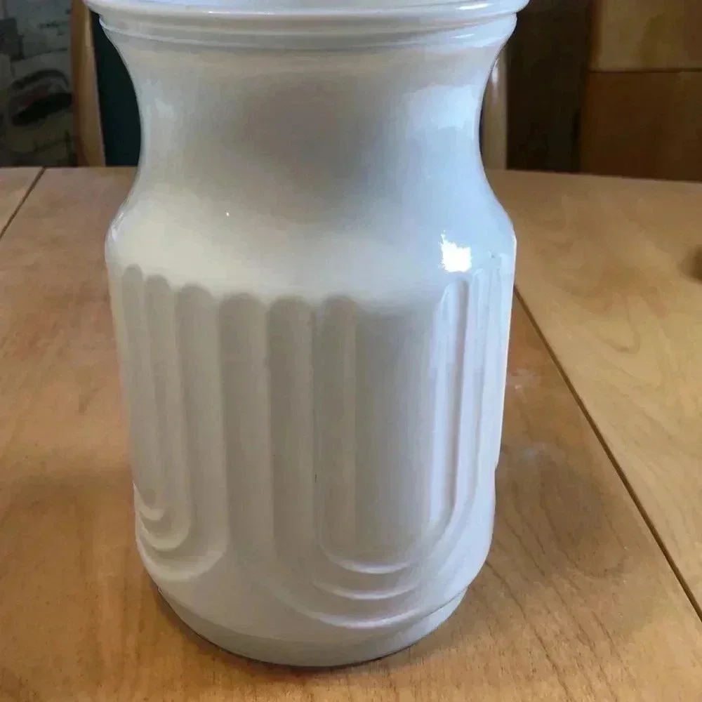 MCM painted glass vase.  8” tall.  White - Picture 3 of 9